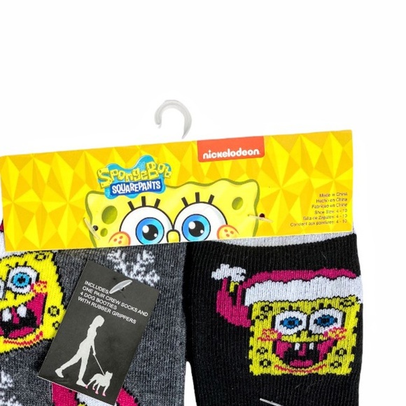 NWT SPONGE BOB CREW SOCKS AND MATCHING DOG BOOTIES - Picture 6 of 11
